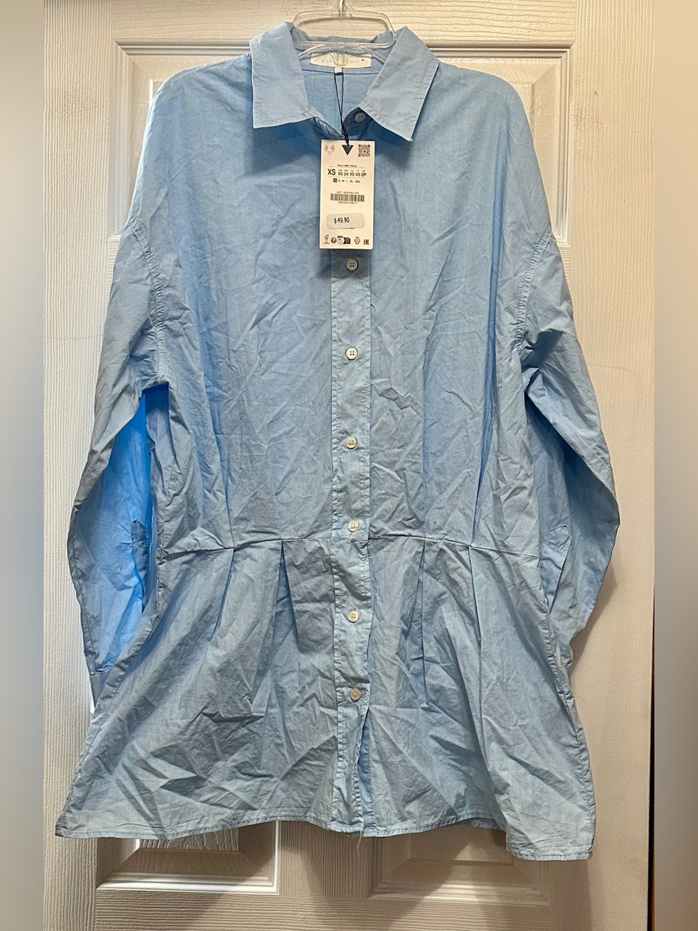 Zara Light Blue Button-Front Shirt Jacket